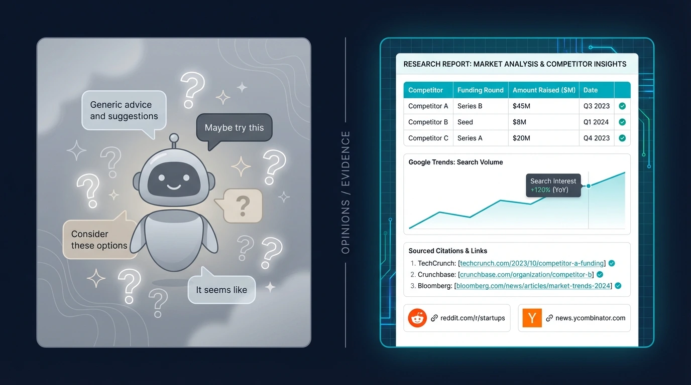 TestYourIdea vs ChatGPT comparison chart for startup validation